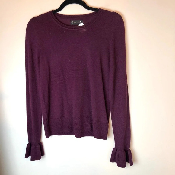 Nannette Sweaters - Nanette | Ruffle Sleeve Wool Sweater Purple Small